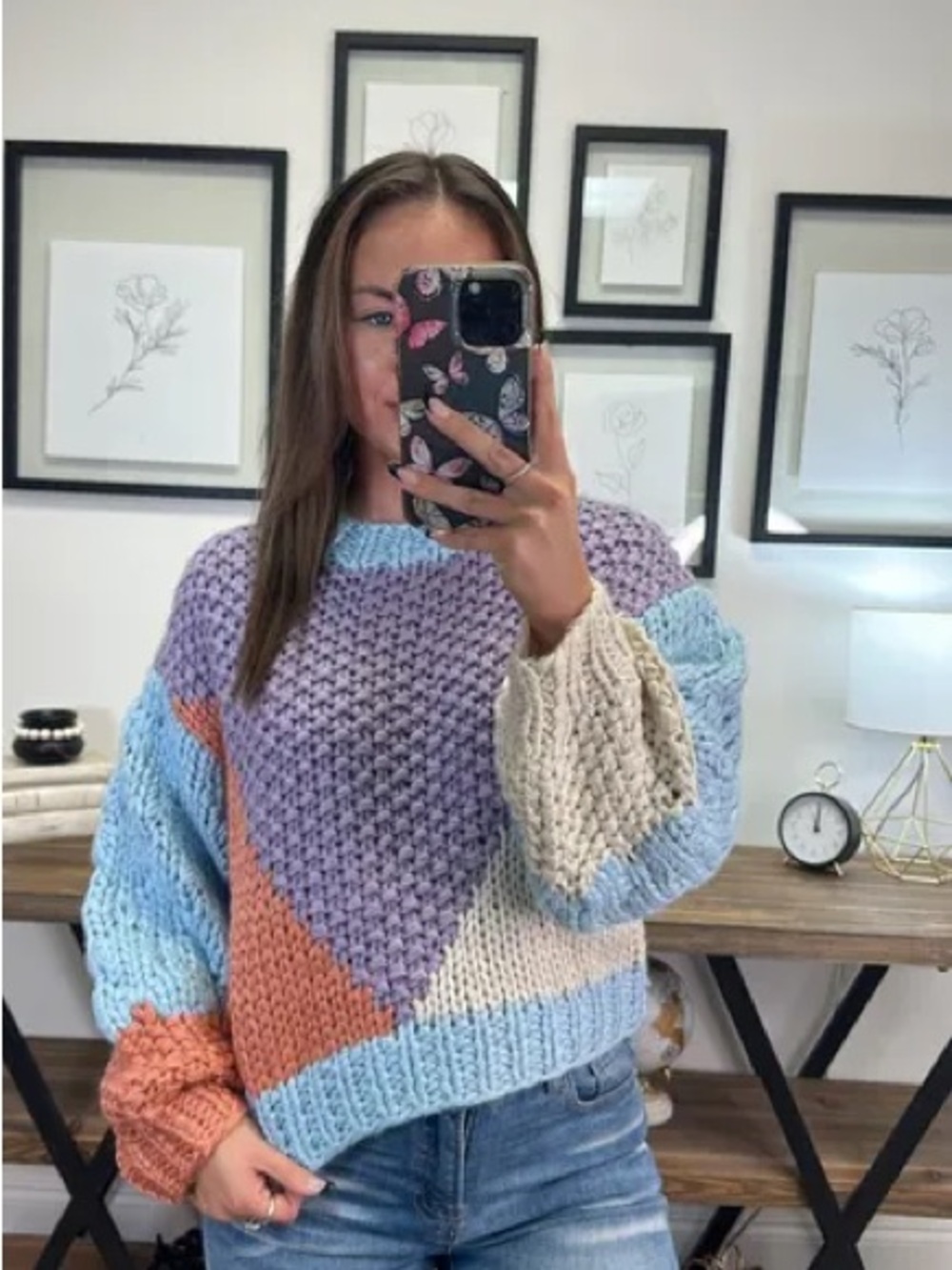 Entro Colorblock Chunky Knit Sweater